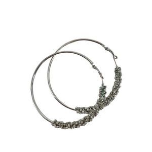 Womens Stainless Large Hoop Earrings Crystal Cluster 3" 1635